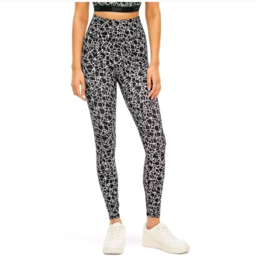 DVF Diane von Furstenberg Women's Black and White Cracked Glass Leggings NWT